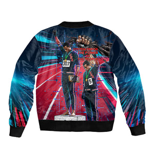 African American 1968 Black Power Salute Sleeve Zip Bomber Jacket Retro Cyberpunk Sci-Fi Tech Civil Rights Art