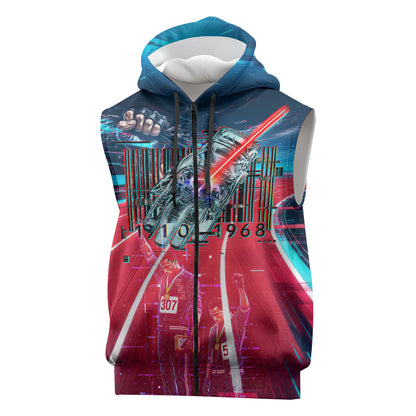 African American 1968 Black Power Salute Sleeveless Zip Hoodie Retro Cyberpunk Sci-Fi Tech Civil Rights Art