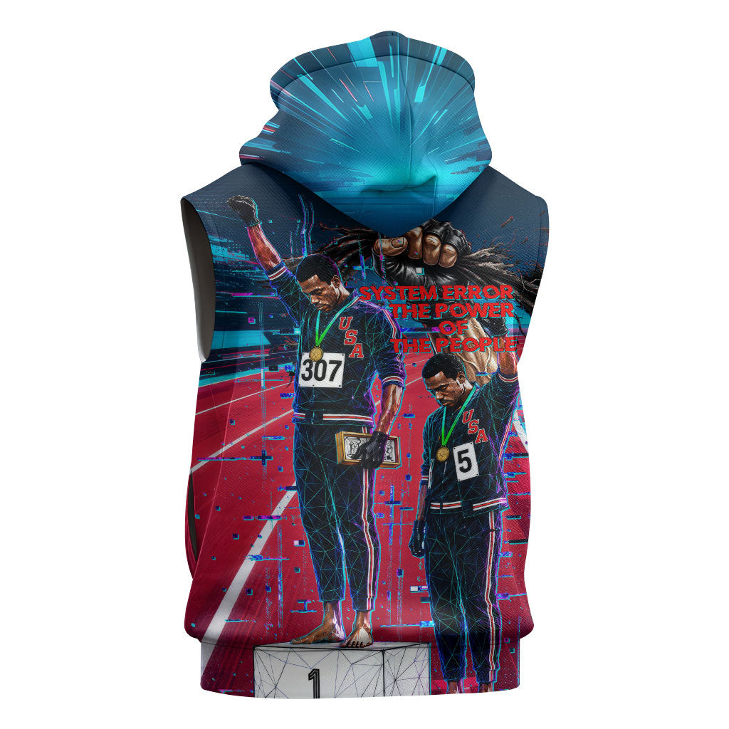 African American 1968 Black Power Salute Sleeveless Zip Hoodie Retro Cyberpunk Sci-Fi Tech Civil Rights Art