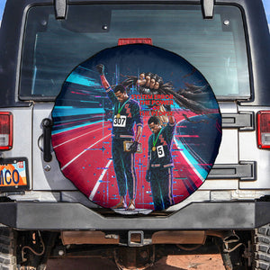 African American 1968 Black Power Salute Spare Tire Cover Retro Cyberpunk Sci-Fi Tech Civil Rights Art