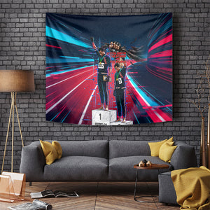 African American 1968 Black Power Salute Tapestry Retro Cyberpunk Sci-Fi Tech Civil Rights Art