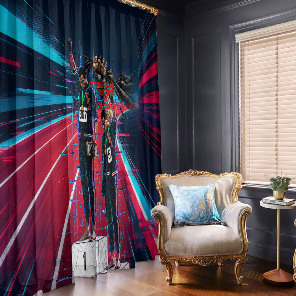 African American 1968 Black Power Salute Window Curtain Retro Cyberpunk Sci-Fi Tech Civil Rights Art