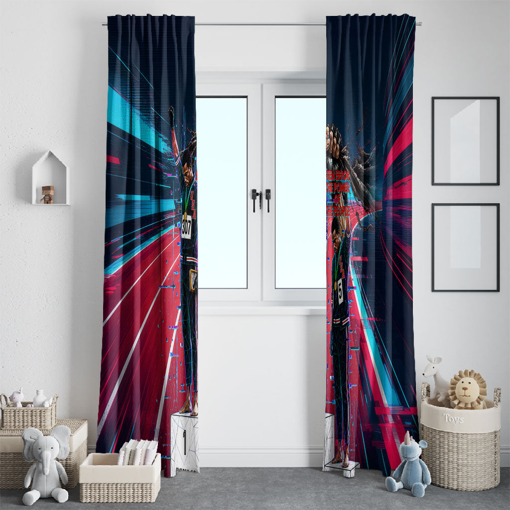 African American 1968 Black Power Salute Window Curtain Retro Cyberpunk Sci-Fi Tech Civil Rights Art