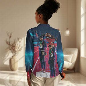 African American 1968 Black Power Salute Women Casual Shirt Retro Cyberpunk Sci-Fi Tech Civil Rights Art