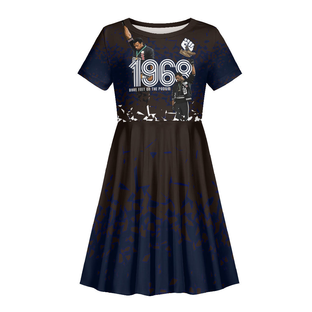 Black Power Salute African Human Rights Kid Short Sleeve Dress Civil Rights Movement OPHR Mexico City 1968 Retro