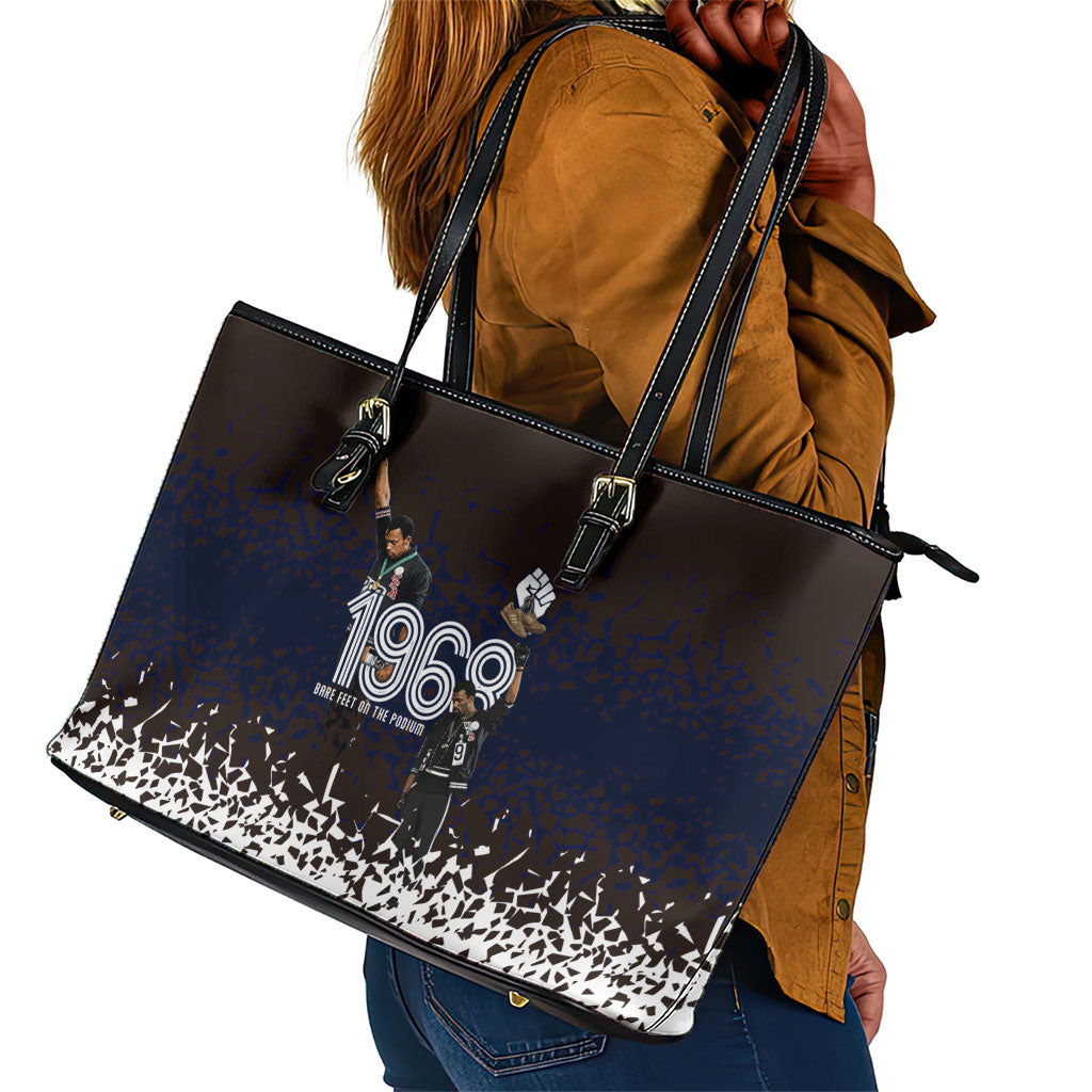 Black Power Salute African Human Rights Leather Tote Bag Civil Rights Movement OPHR Mexico City 1968 Retro