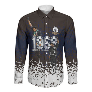 Black Power Salute African Human Rights Long Sleeve Button Shirt Civil Rights Movement OPHR Mexico City 1968 Retro