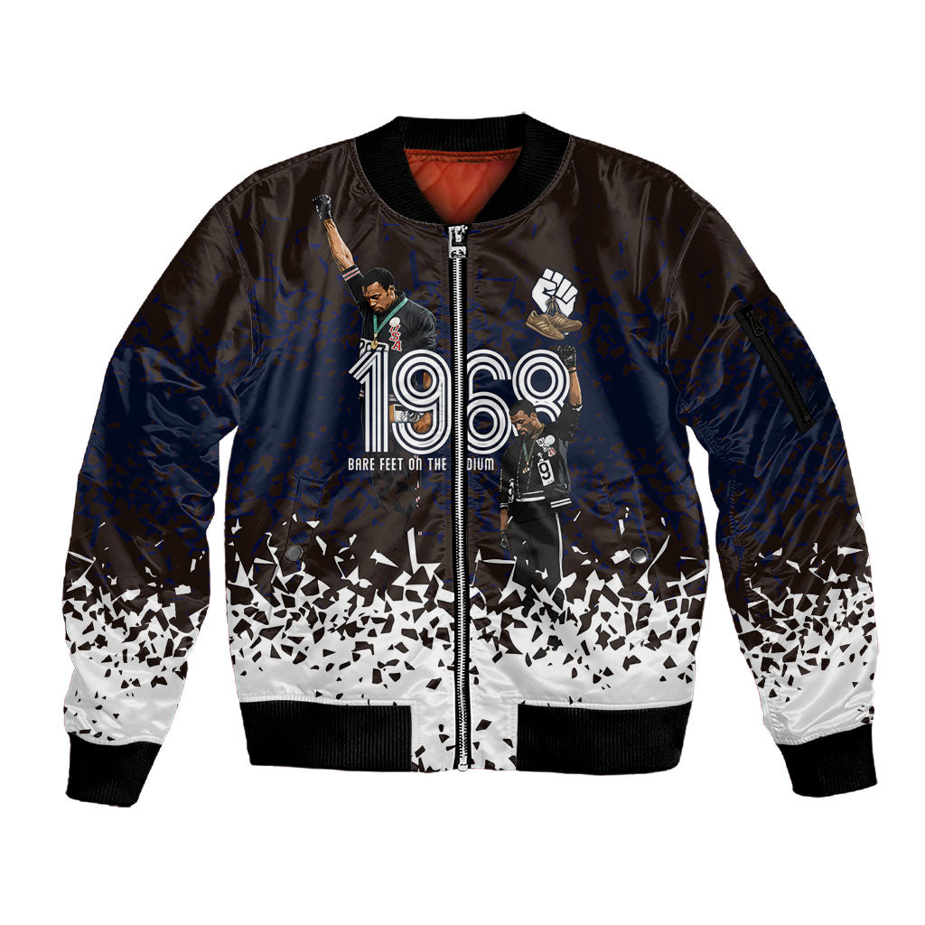 Black Power Salute African Human Rights Sleeve Zip Bomber Jacket Civil Rights Movement OPHR Mexico City 1968 Retro