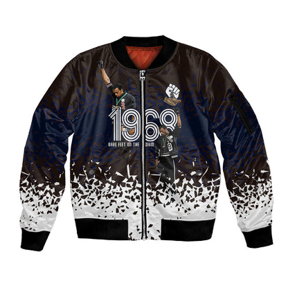 Black Power Salute African Human Rights Sleeve Zip Bomber Jacket Civil Rights Movement OPHR Mexico City 1968 Retro