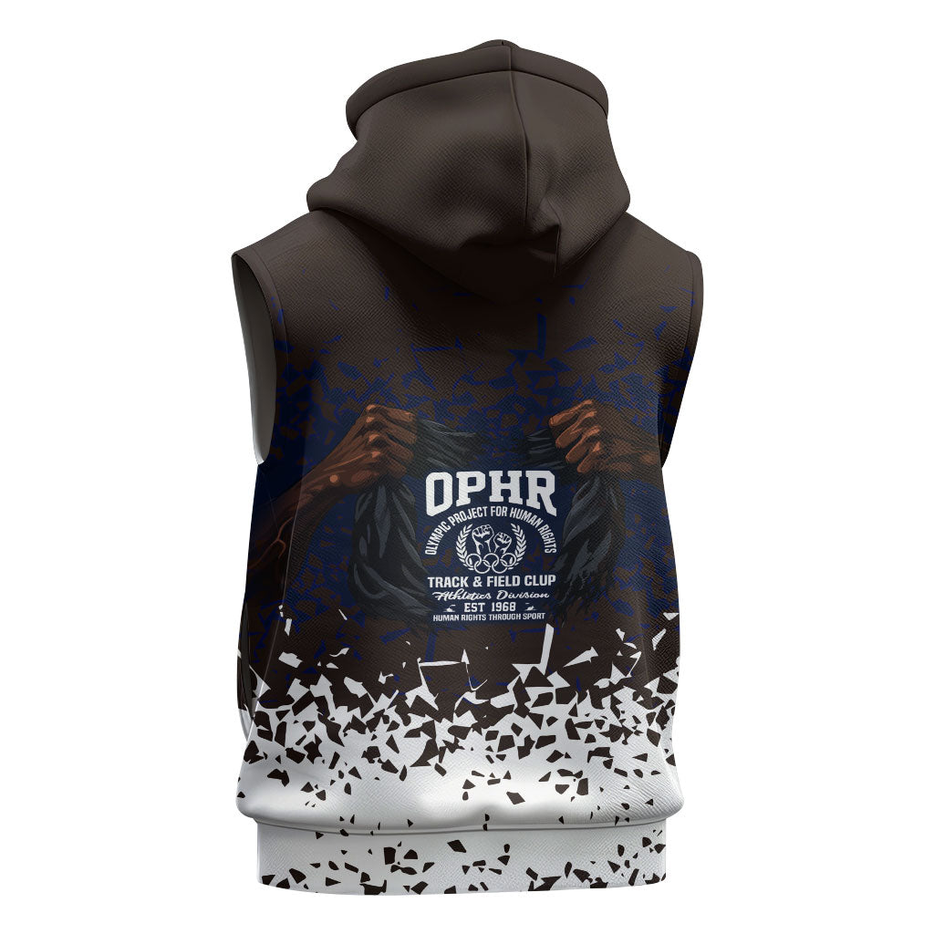 Black Power Salute African Human Rights Sleeveless Zip Hoodie Civil Rights Movement OPHR Mexico City 1968 Retro