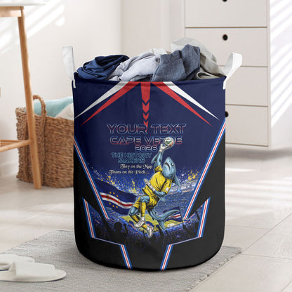 Personalized Cape Verde Blue Sharks Laundry Basket African Pride Dynamic Stadium Soccer Graphic Art