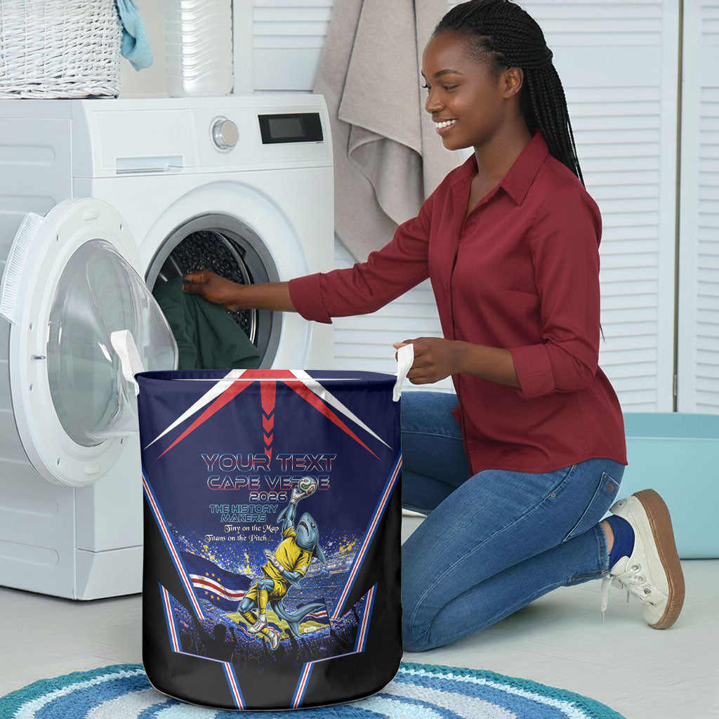 Personalized Cape Verde Blue Sharks Laundry Basket African Pride Dynamic Stadium Soccer Graphic Art