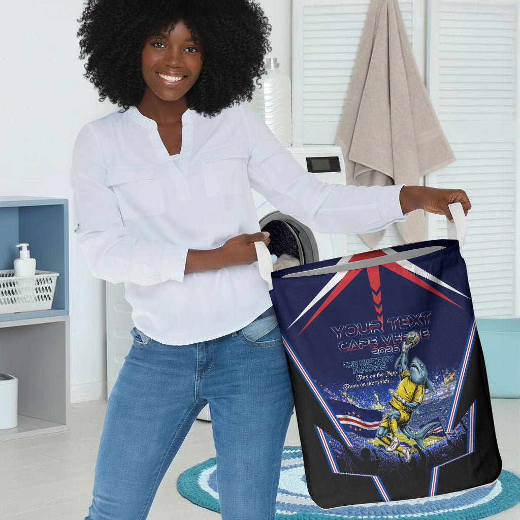 Personalized Cape Verde Blue Sharks Laundry Basket African Pride Dynamic Stadium Soccer Graphic Art
