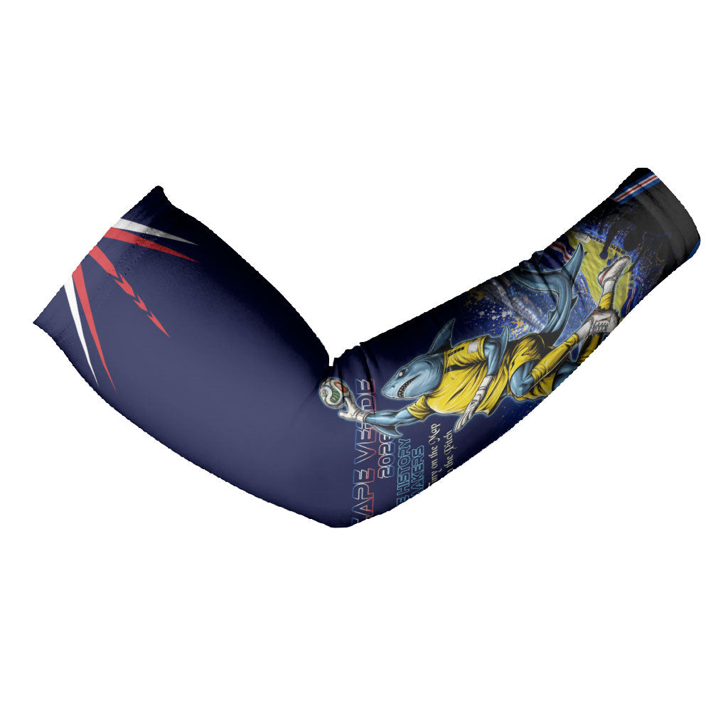 Personalized Cape Verde Blue Sharks Arm Sleeves African Pride Dynamic Stadium Soccer Graphic Art