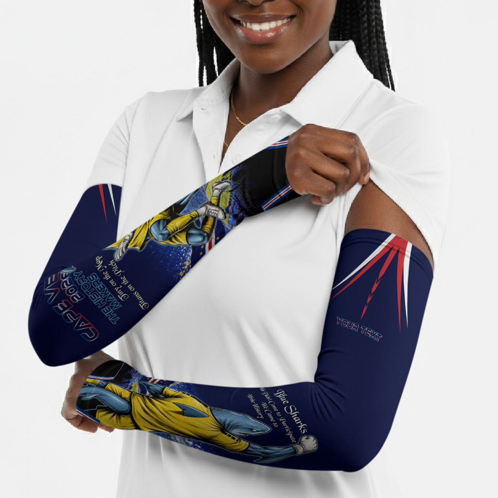 Personalized Cape Verde Blue Sharks Arm Sleeves African Pride Dynamic Stadium Soccer Graphic Art