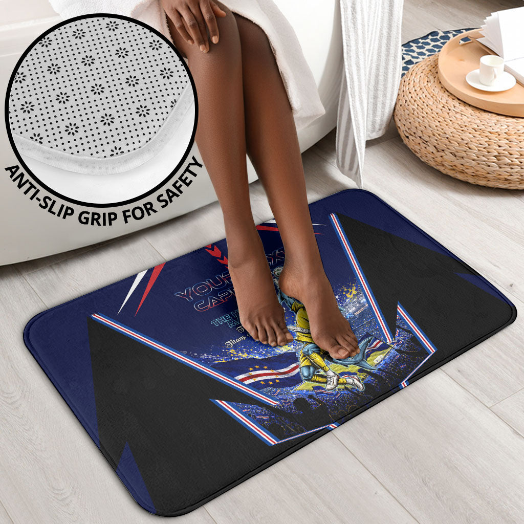 Personalized Cape Verde Blue Sharks Bathroom Set African Pride Dynamic Stadium Soccer Graphic Art