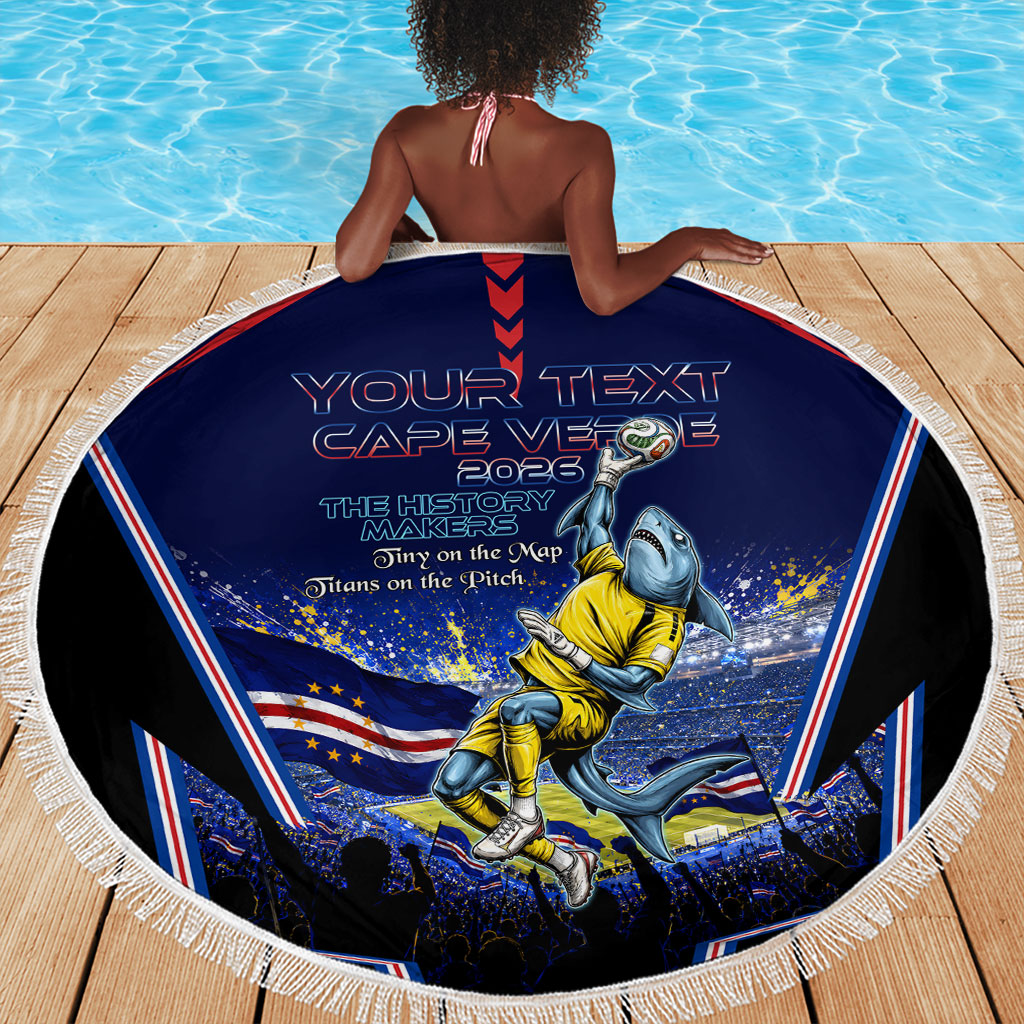 Personalized Cape Verde Blue Sharks Beach Blanket African Pride Dynamic Stadium Soccer Graphic Art