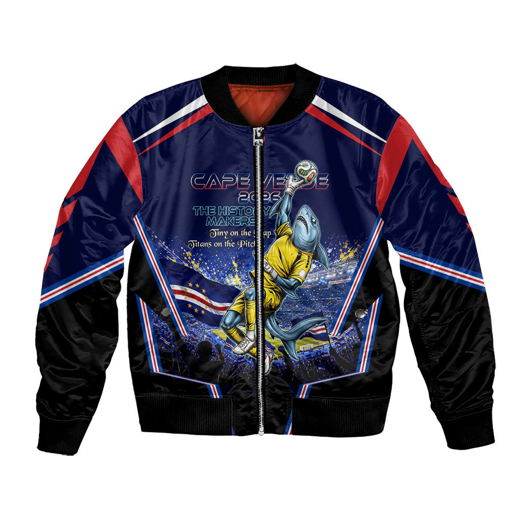Personalized Cape Verde Blue Sharks Bomber Jacket African Pride Dynamic Stadium Soccer Graphic Art