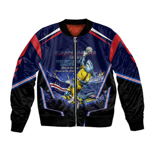 Personalized Cape Verde Blue Sharks Bomber Jacket African Pride Dynamic Stadium Soccer Graphic Art