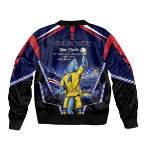 Personalized Cape Verde Blue Sharks Bomber Jacket African Pride Dynamic Stadium Soccer Graphic Art