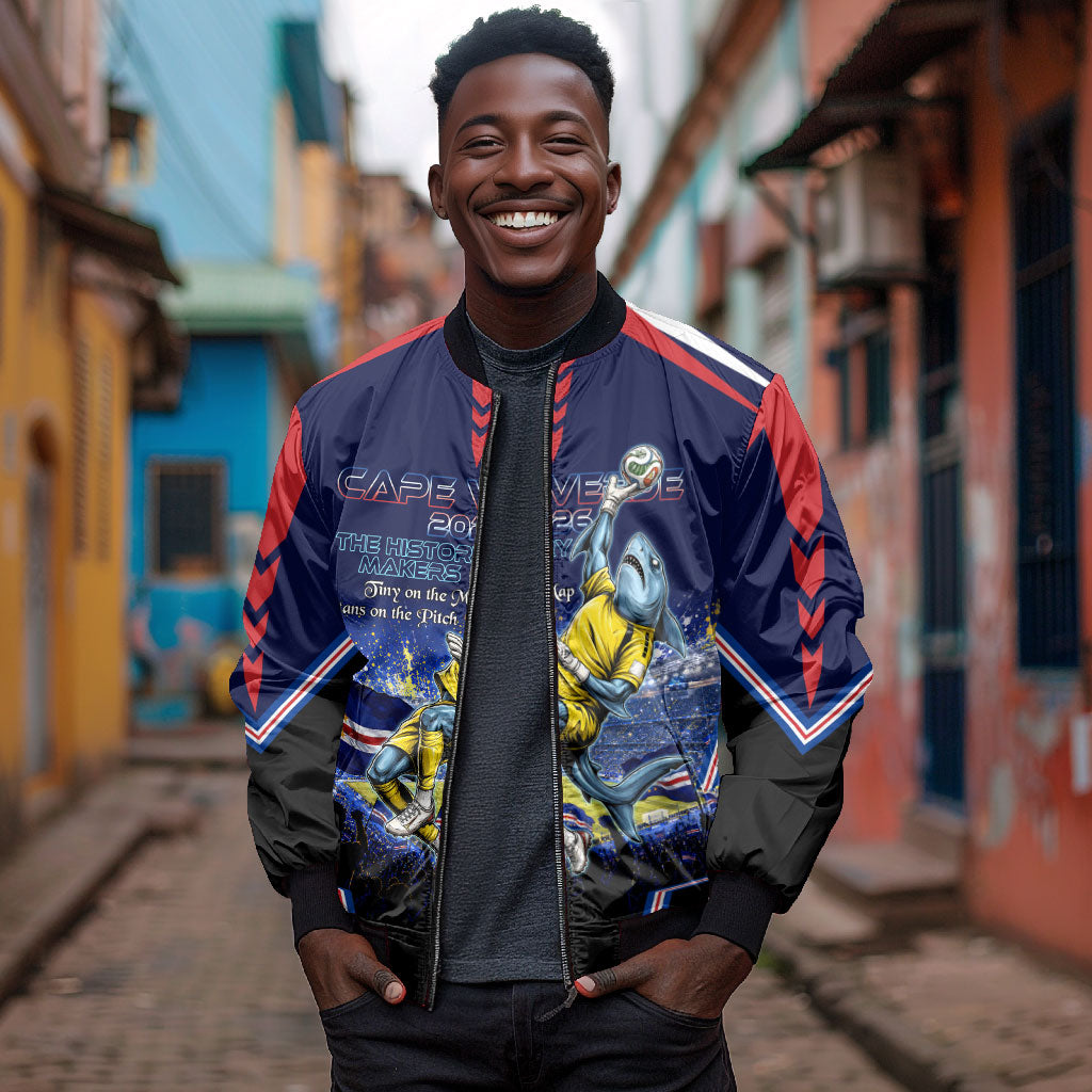 Personalized Cape Verde Blue Sharks Bomber Jacket African Pride Dynamic Stadium Soccer Graphic Art