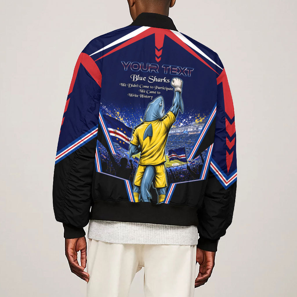 Personalized Cape Verde Blue Sharks Bomber Jacket African Pride Dynamic Stadium Soccer Graphic Art