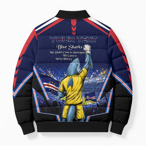 Personalized Cape Verde Blue Sharks Bomber Puffer Jacket African Pride Dynamic Stadium Soccer Graphic Art