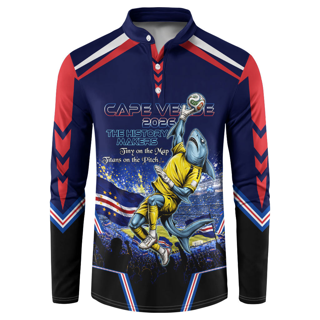 Personalized Cape Verde Blue Sharks Button Sweatshirt African Pride Dynamic Stadium Soccer Graphic Art