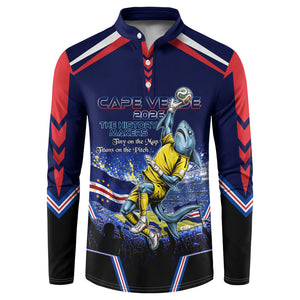 Personalized Cape Verde Blue Sharks Button Sweatshirt African Pride Dynamic Stadium Soccer Graphic Art