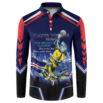 Personalized Cape Verde Blue Sharks Button Sweatshirt African Pride Dynamic Stadium Soccer Graphic Art