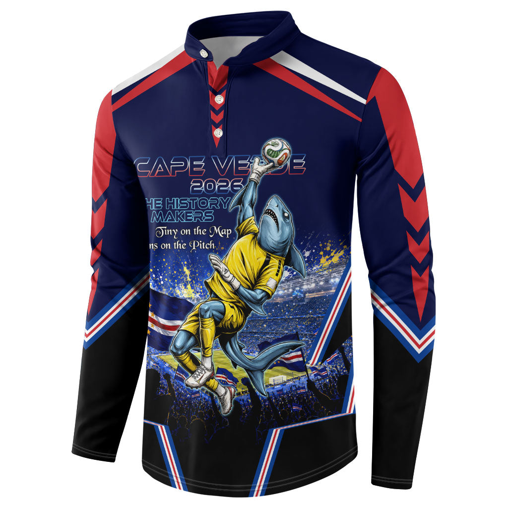 Personalized Cape Verde Blue Sharks Button Sweatshirt African Pride Dynamic Stadium Soccer Graphic Art