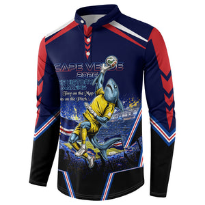 Personalized Cape Verde Blue Sharks Button Sweatshirt African Pride Dynamic Stadium Soccer Graphic Art