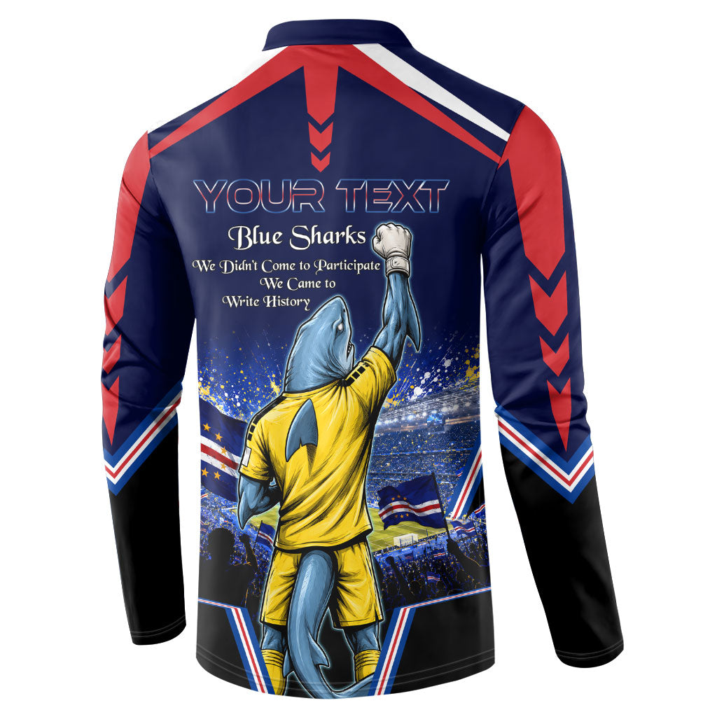 Personalized Cape Verde Blue Sharks Button Sweatshirt African Pride Dynamic Stadium Soccer Graphic Art