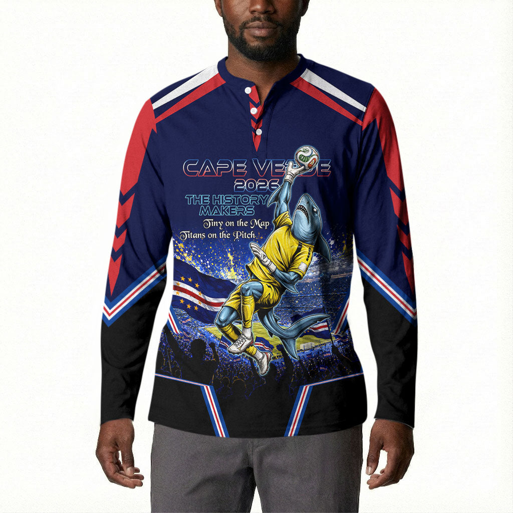 Personalized Cape Verde Blue Sharks Button Sweatshirt African Pride Dynamic Stadium Soccer Graphic Art