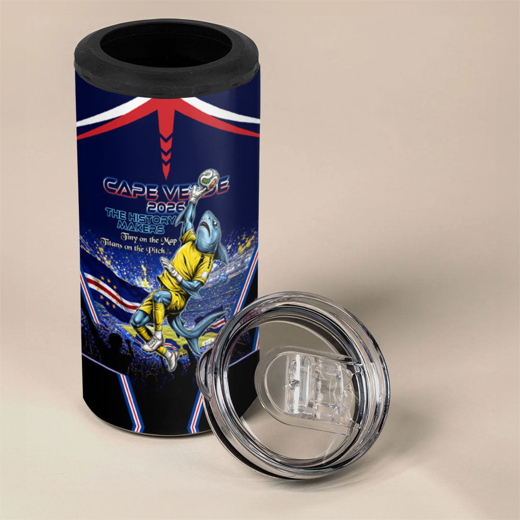 Personalized Cape Verde Blue Sharks 4 in 1 Can Cooler Tumbler African Pride Dynamic Stadium Soccer Graphic Art