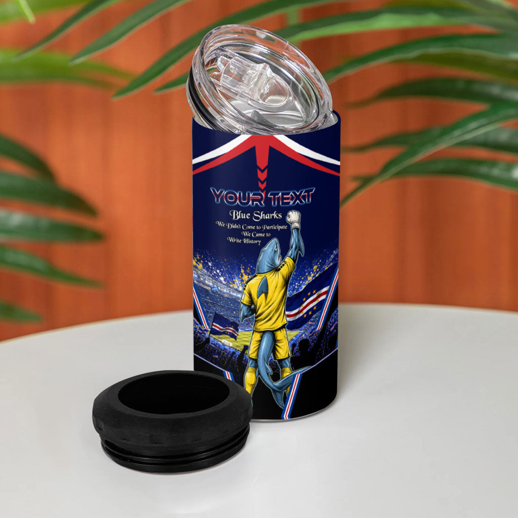 Personalized Cape Verde Blue Sharks 4 in 1 Can Cooler Tumbler African Pride Dynamic Stadium Soccer Graphic Art