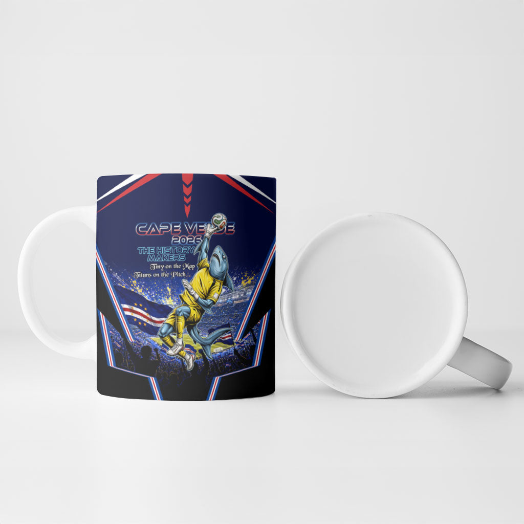 Personalized Cape Verde Blue Sharks Ceramic Mug African Pride Dynamic Stadium Soccer Graphic Art