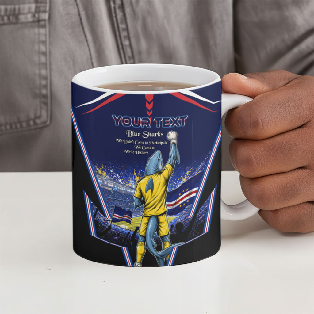 Personalized Cape Verde Blue Sharks Ceramic Mug African Pride Dynamic Stadium Soccer Graphic Art