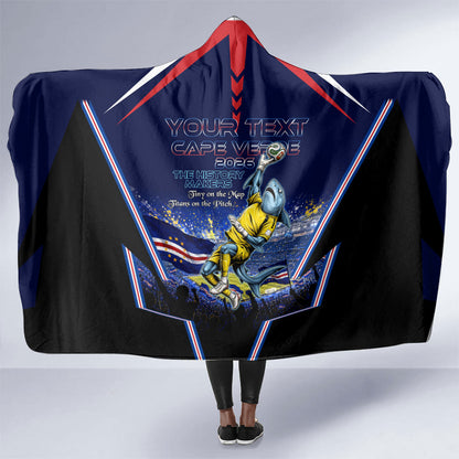 Personalized Cape Verde Blue Sharks Hooded Blanket African Pride Dynamic Stadium Soccer Graphic Art