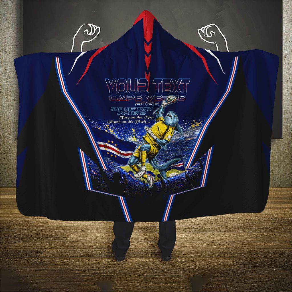 Personalized Cape Verde Blue Sharks Hooded Blanket African Pride Dynamic Stadium Soccer Graphic Art