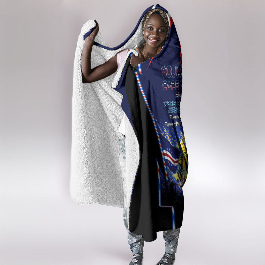 Personalized Cape Verde Blue Sharks Hooded Blanket African Pride Dynamic Stadium Soccer Graphic Art