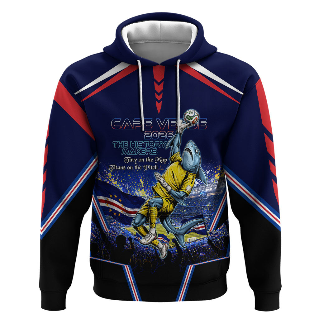 Personalized Cape Verde Blue Sharks Hoodie African Pride Dynamic Stadium Soccer Graphic Art