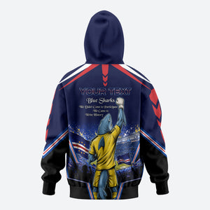 Personalized Cape Verde Blue Sharks Hoodie African Pride Dynamic Stadium Soccer Graphic Art