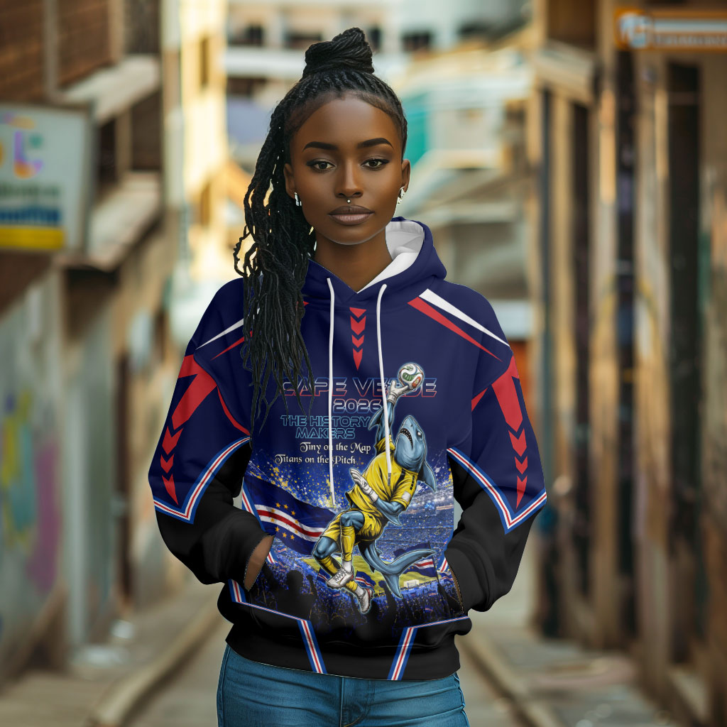 Personalized Cape Verde Blue Sharks Hoodie African Pride Dynamic Stadium Soccer Graphic Art