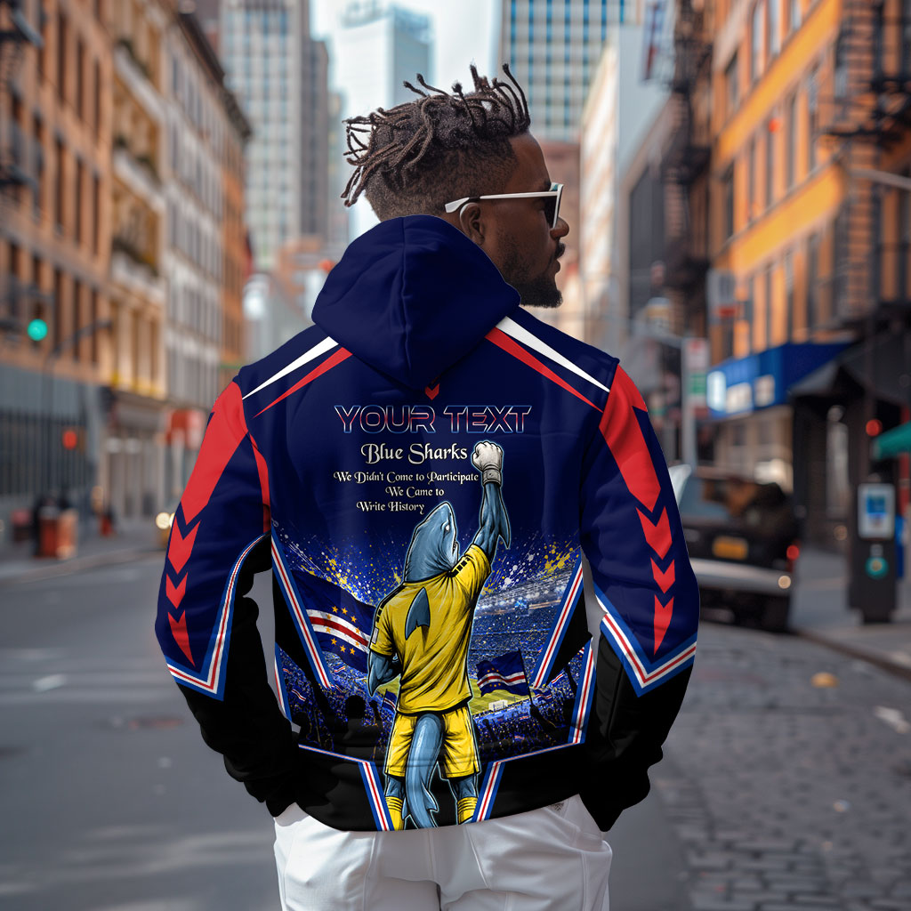 Personalized Cape Verde Blue Sharks Hoodie African Pride Dynamic Stadium Soccer Graphic Art