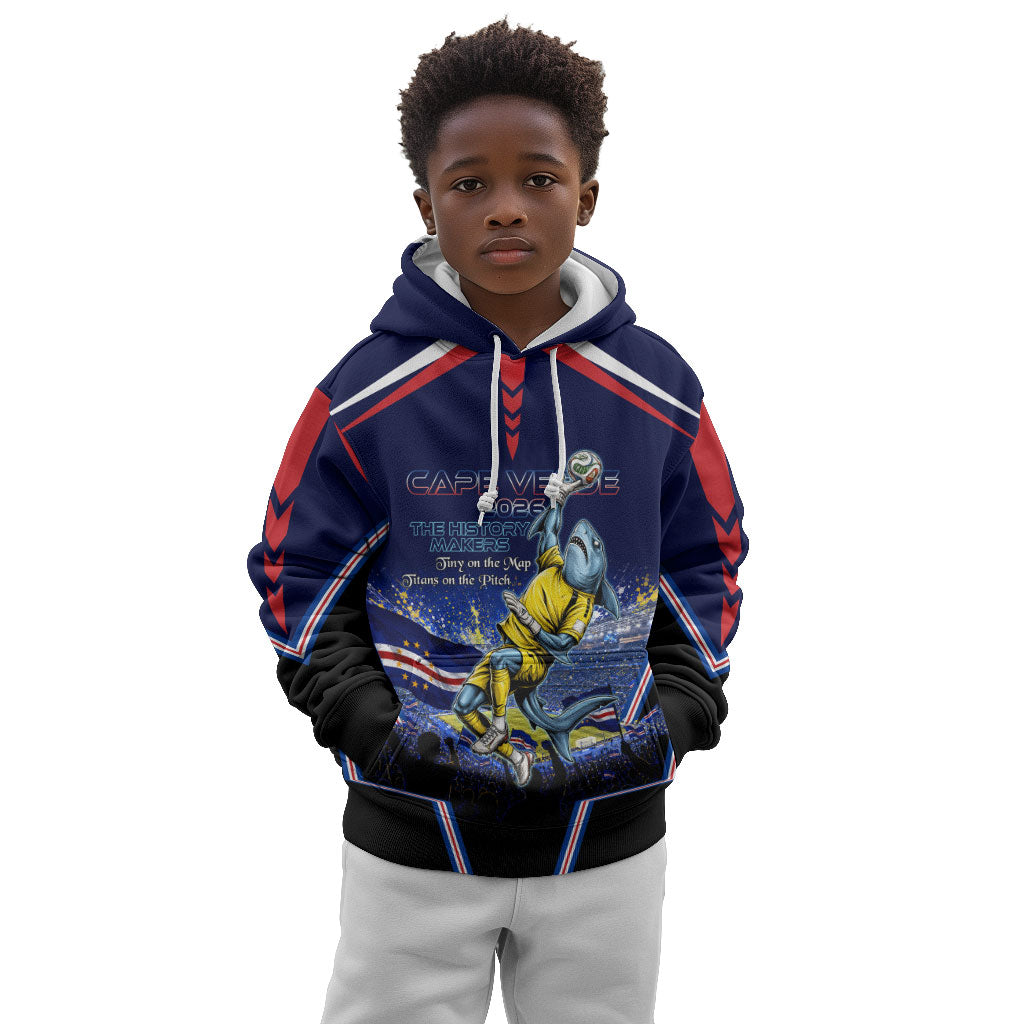 Personalized Cape Verde Blue Sharks Kid Hoodie African Pride Dynamic Stadium Soccer Graphic Art