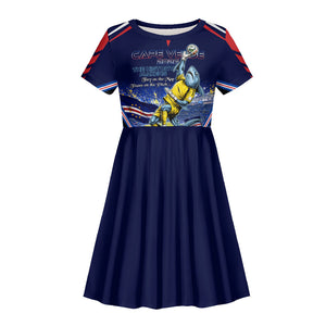 Personalized Cape Verde Blue Sharks Kid Short Sleeve Dress African Pride Dynamic Stadium Soccer Graphic Art