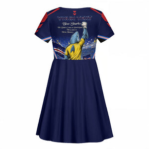 Personalized Cape Verde Blue Sharks Kid Short Sleeve Dress African Pride Dynamic Stadium Soccer Graphic Art