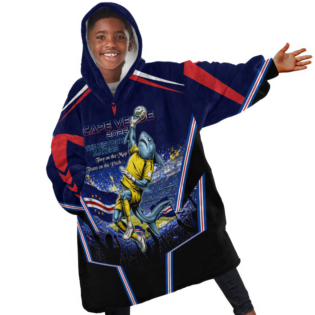 Personalized Cape Verde Blue Sharks Kid Wearable Blanket Hoodie African Pride Dynamic Stadium Soccer Graphic Art