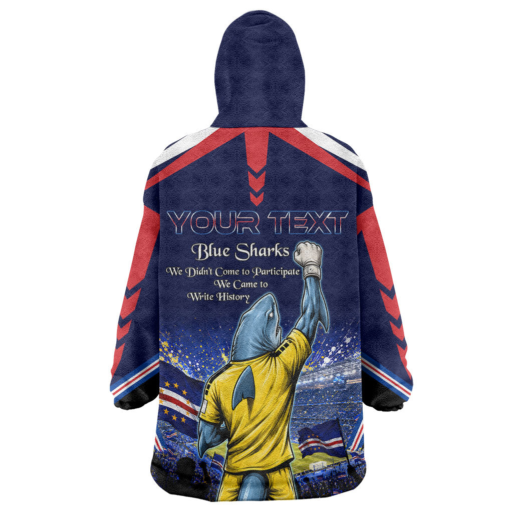 Personalized Cape Verde Blue Sharks Kid Wearable Blanket Hoodie African Pride Dynamic Stadium Soccer Graphic Art